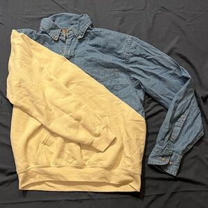 Ojusha custom split shirt - denim button down and sweatshirt